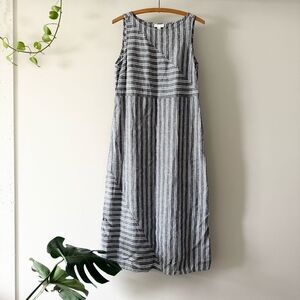 J.Jill Love‎ Linen Striped Gray and white sleeveless Dress Size SP